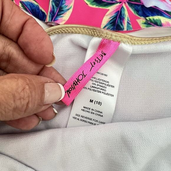 Betsy Johnson Girls 2PC Pink Floral Swimsuit Size M 10 Gold Trim - Picture 5 of 9